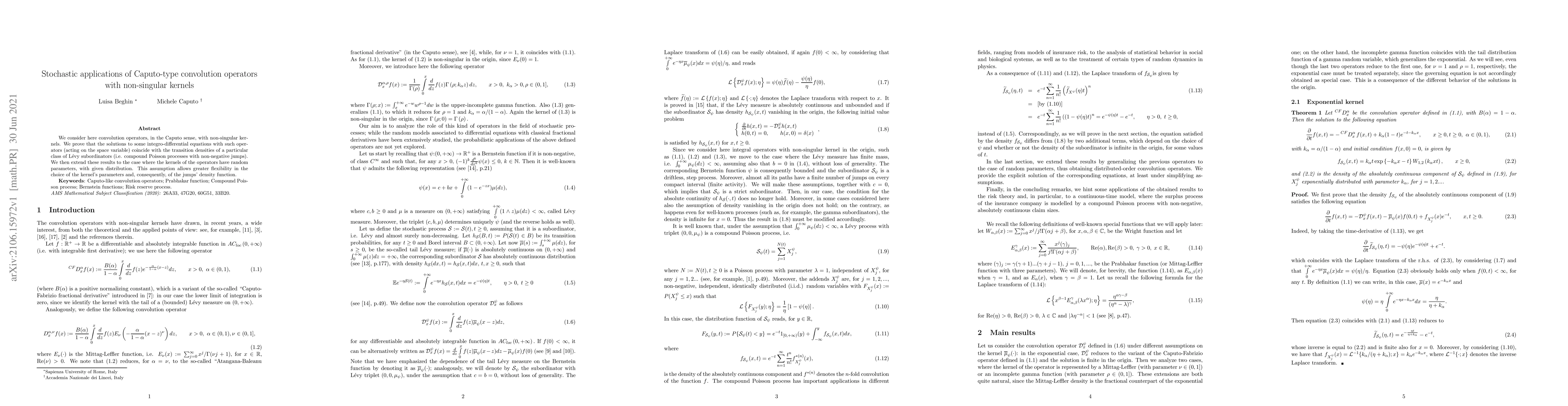 Thumbnail for Stochastic applications of Caputo-type convolution operators with
  non-singular kernels