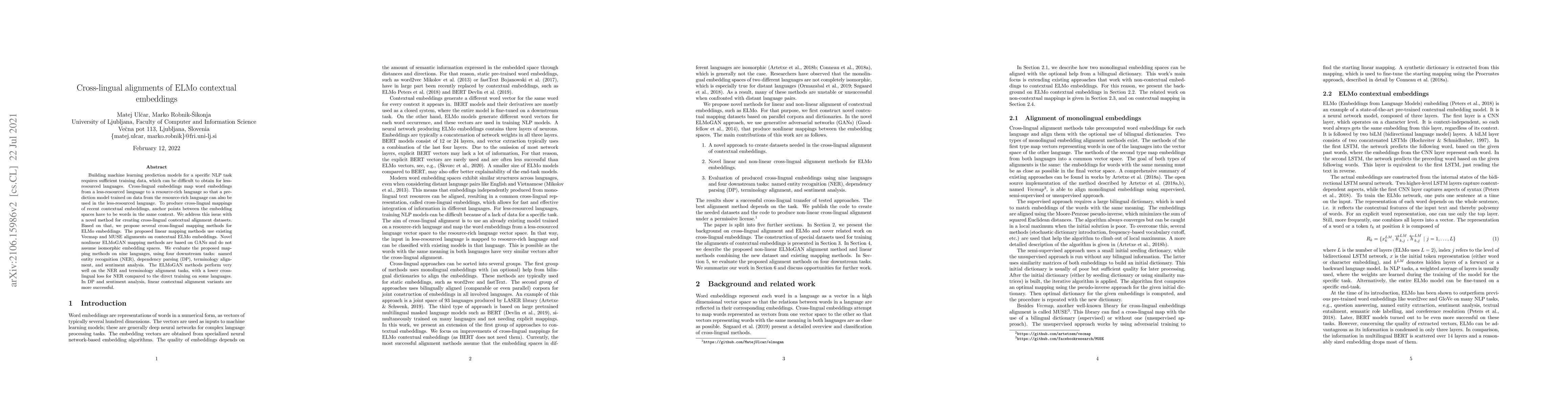 Thumbnail for Cross-lingual alignments of ELMo contextual embeddings