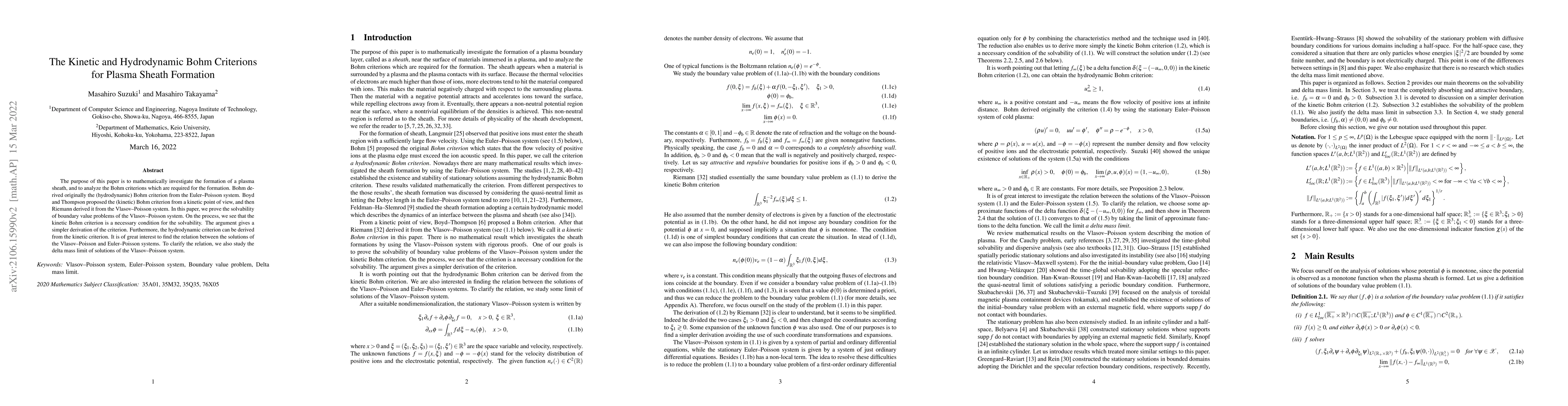 Thumbnail for The Kinetic and Hydrodynamic Bohm Criterions for Plasma Sheath Formation