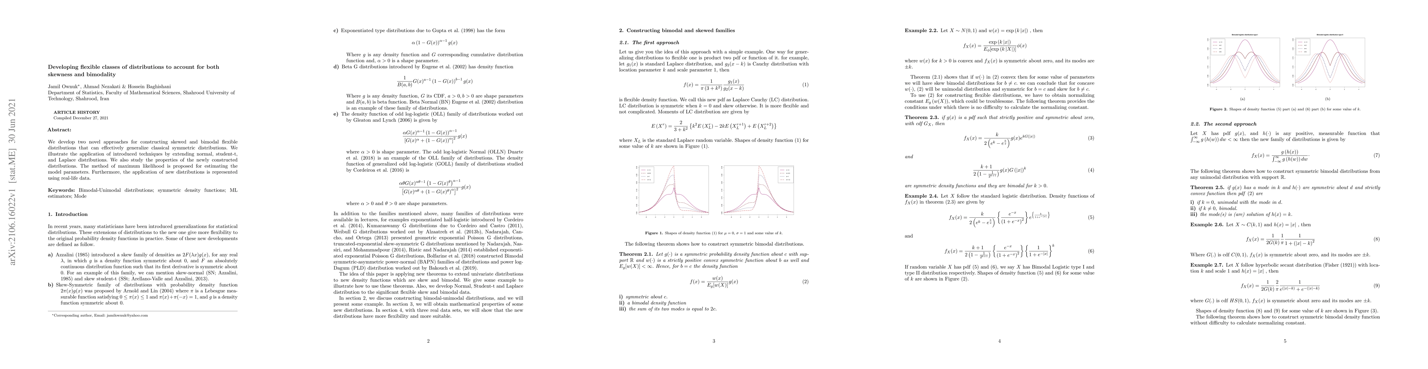 Thumbnail for Developing flexible classes of distributions to account for both
  skewness and bimodality