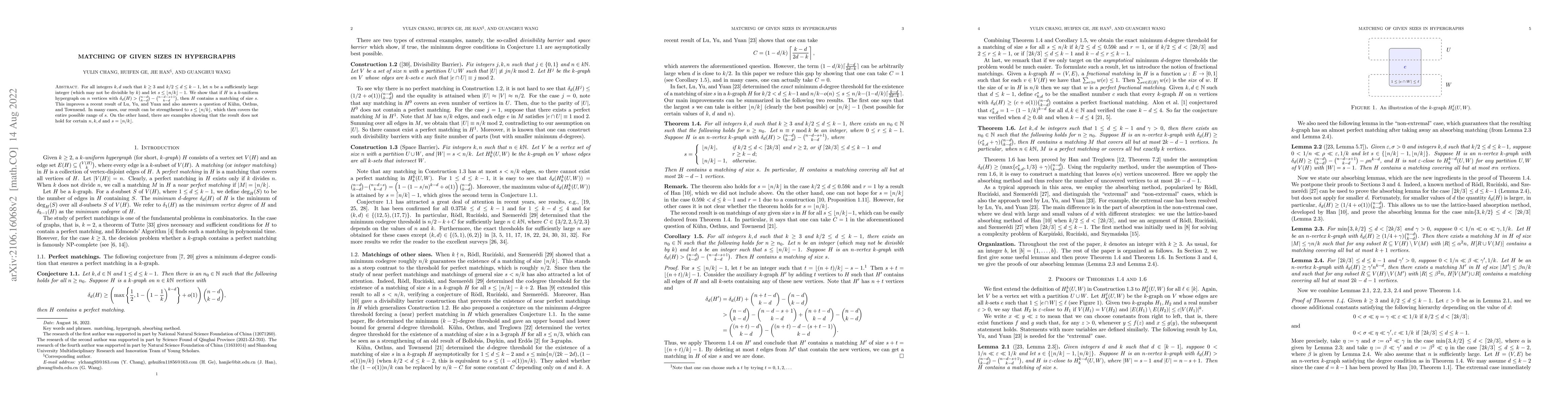 Thumbnail for Matching of given sizes in hypergraphs