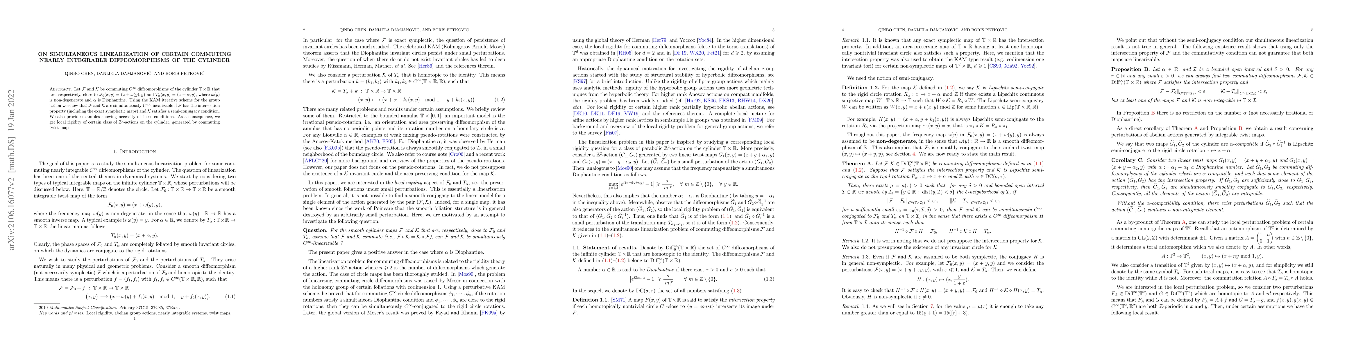 Thumbnail for On simultaneous linearization of certain commuting nearly integrable
  diffeomorphisms of the cylinder