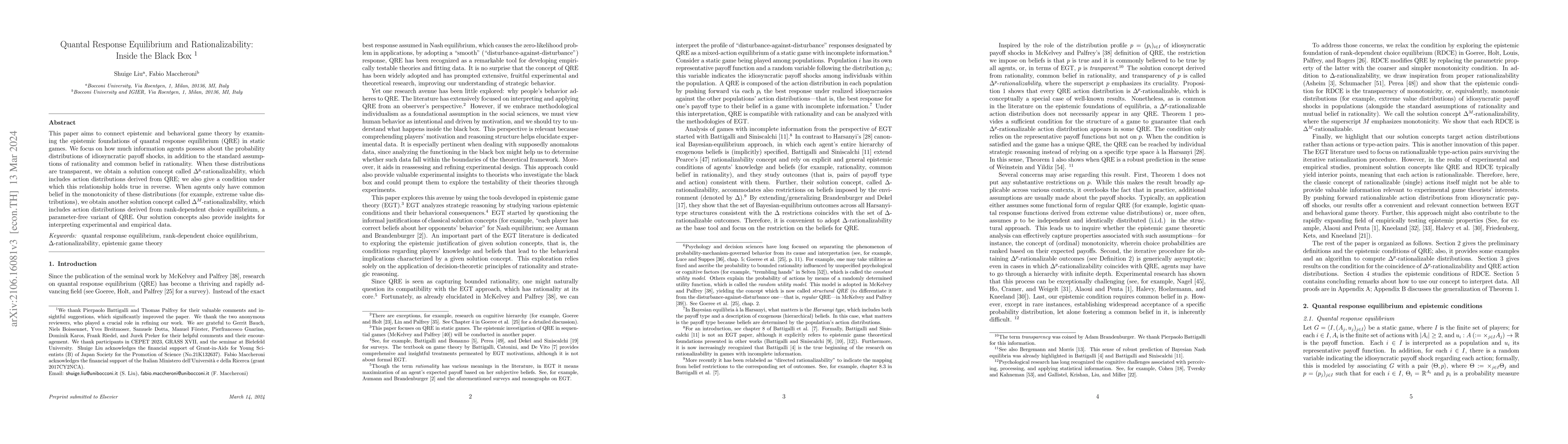 Thumbnail for Quantal Response Equilibrium and Rationalizability: Inside the Black Box