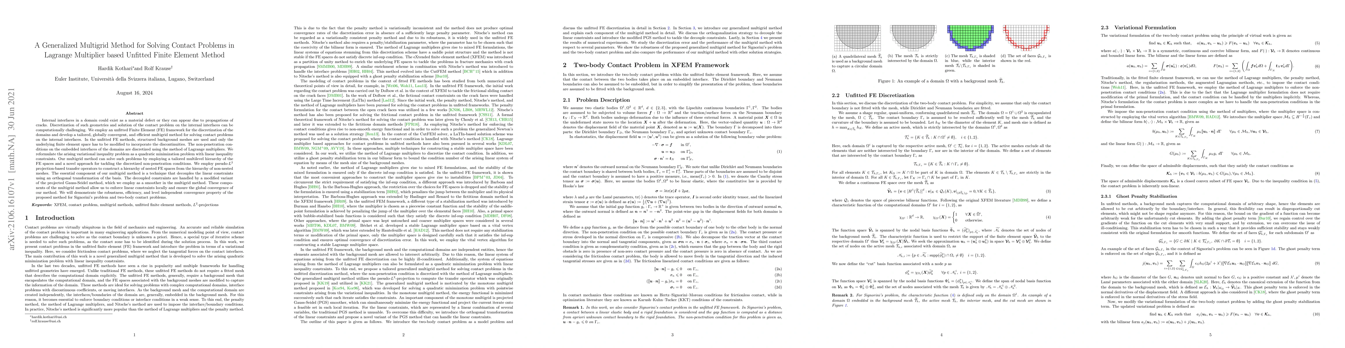 Thumbnail for A Generalized Multigrid Method for Solving Contact Problems in Lagrange
  Multiplier based Unfitted Finite Element Method