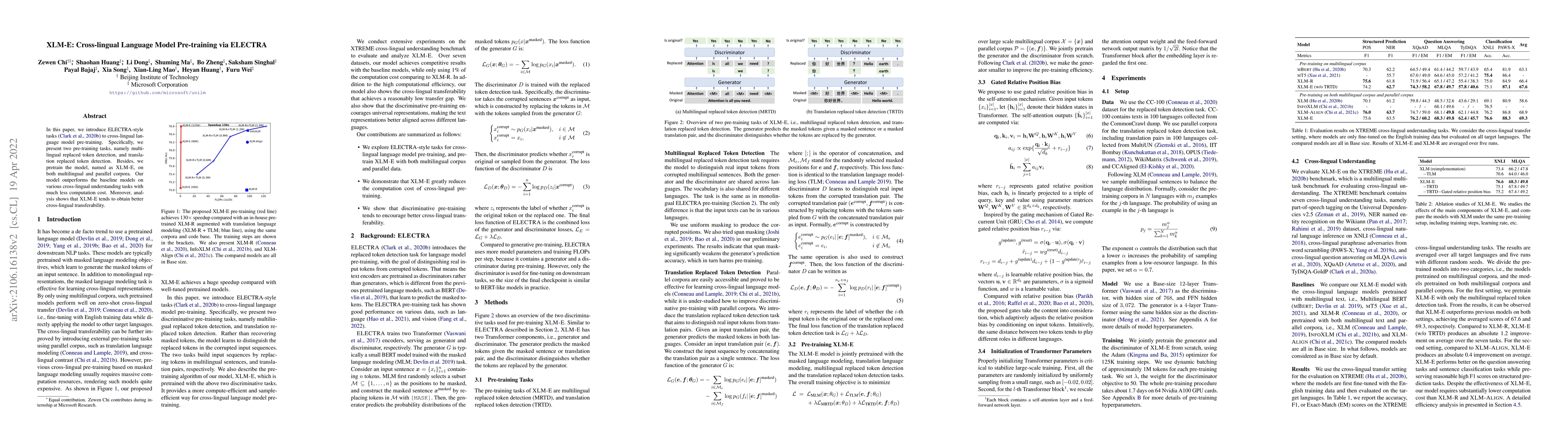 Thumbnail for XLM-E: Cross-lingual Language Model Pre-training via ELECTRA