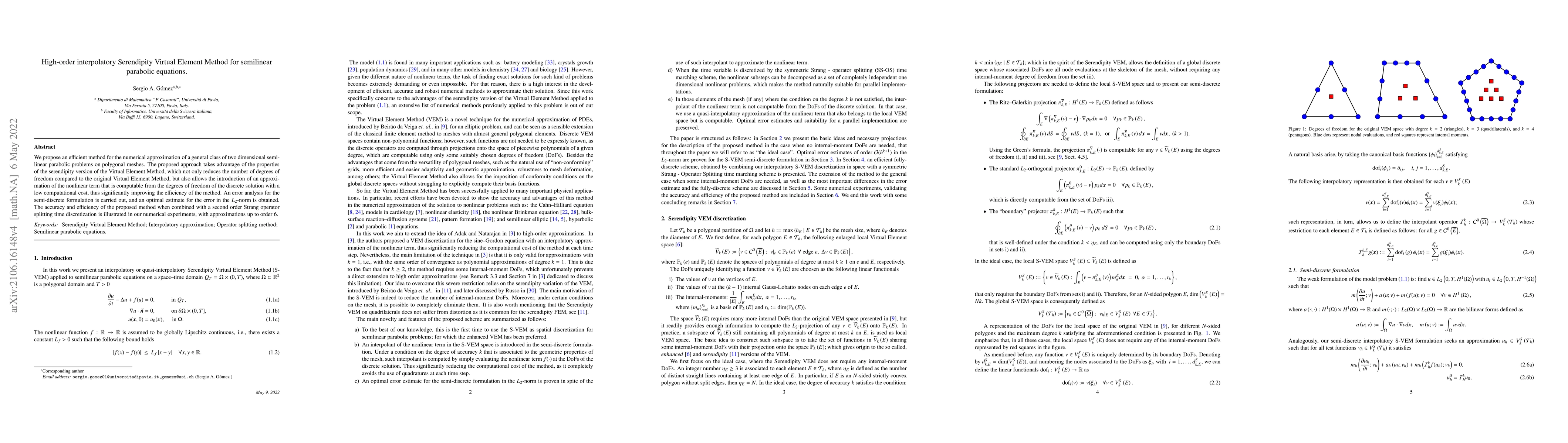 Thumbnail for High-order interpolatory Serendipity Virtual Element Method for
  semilinear parabolic problems