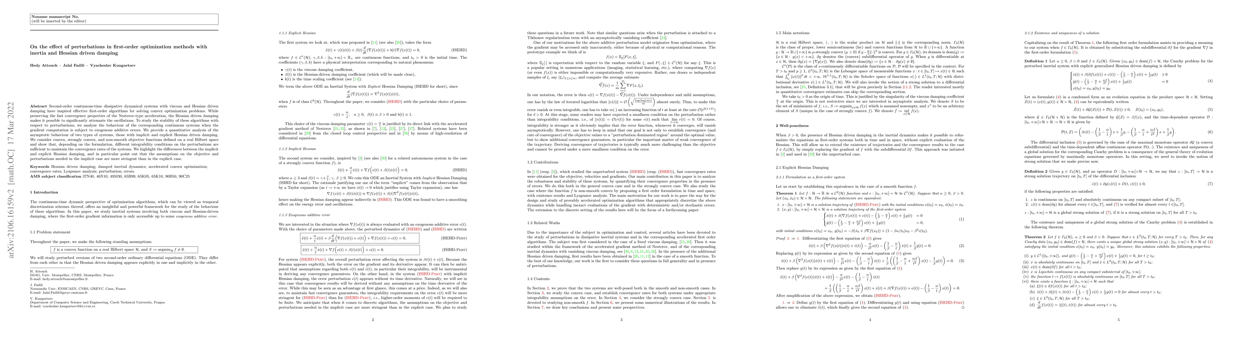 Thumbnail for On the effect of perturbations in first-order optimization methods with
  inertia and Hessian driven damping