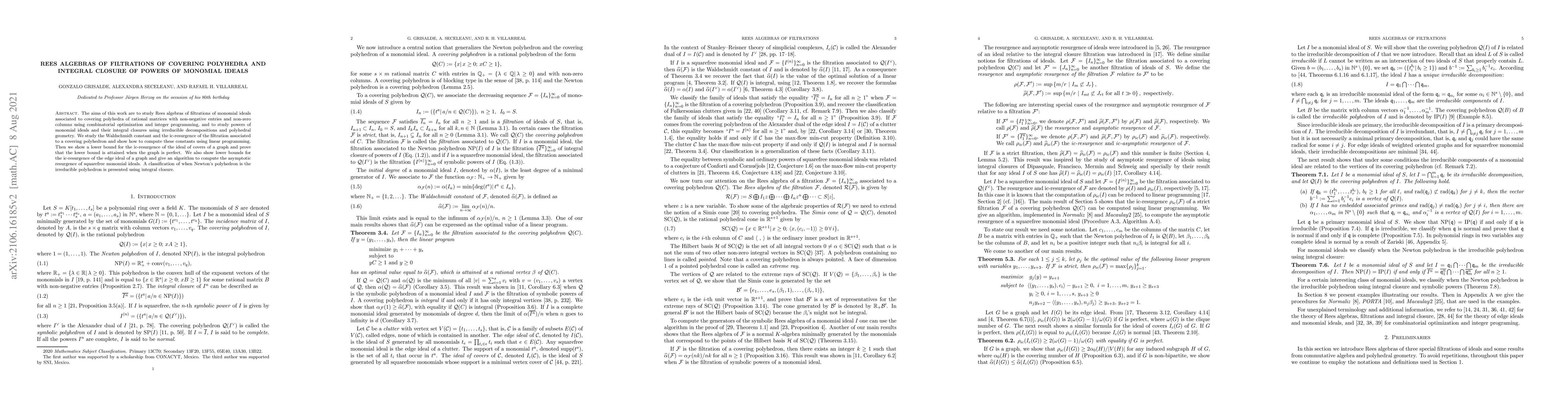 Thumbnail for Rees algebras of filtrations of covering polyhedra and integral closure
  of powers of monomial ideals