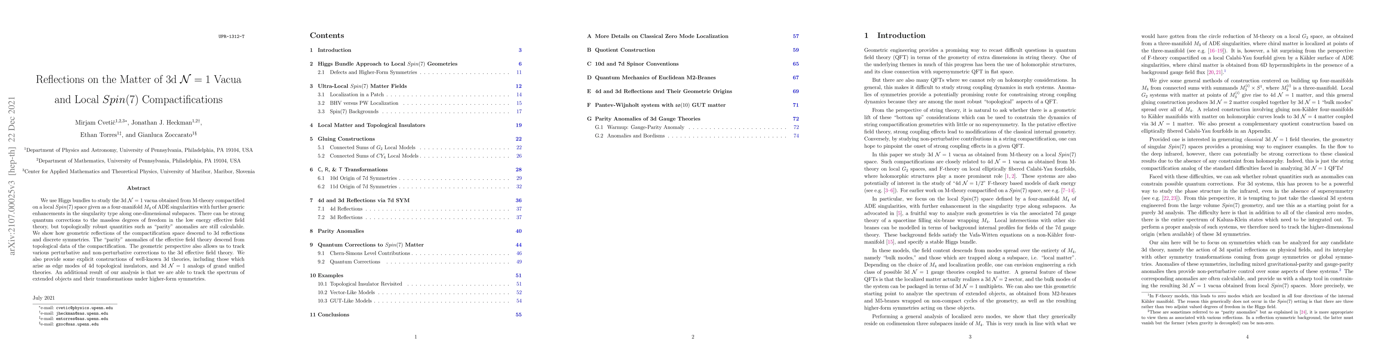 Thumbnail for Reflections on the Matter of 3d $\mathcal{N} = 1$ Vacua and Local
  $Spin(7)$ Compactifications