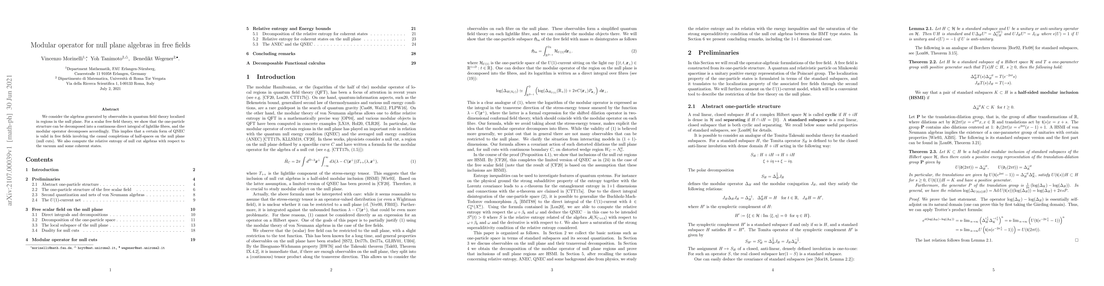 Thumbnail for Modular operator for null plane algebras in free fields