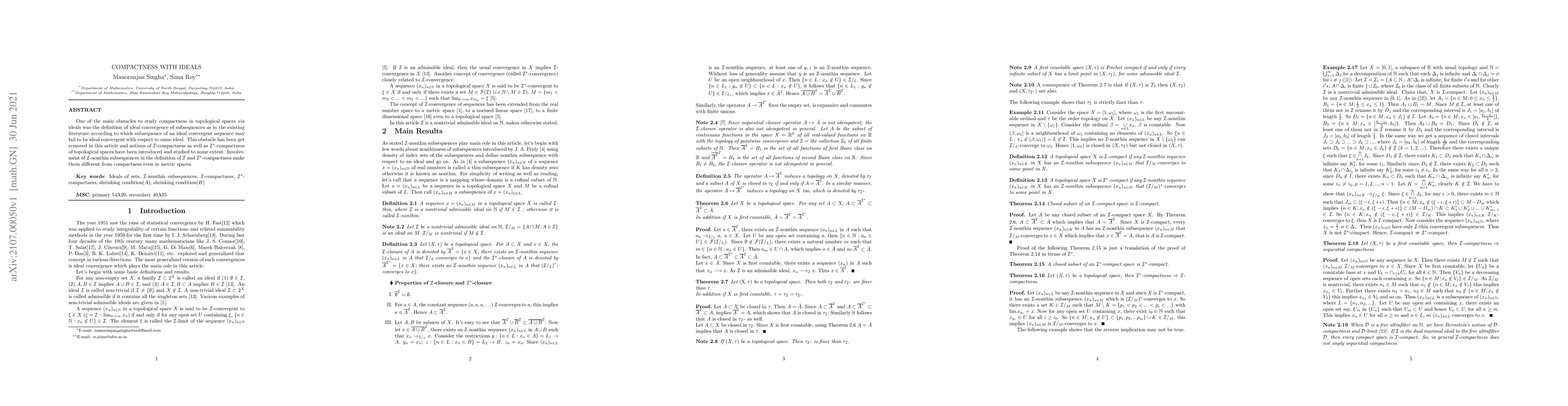 Thumbnail for Compactness with ideals