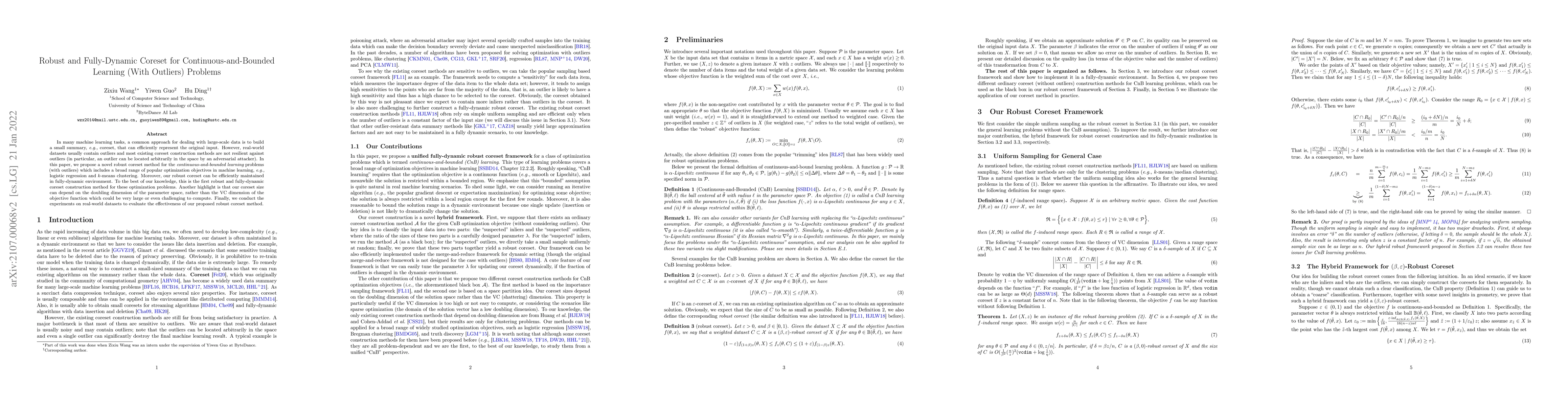 Thumbnail for Robust and Fully-Dynamic Coreset for Continuous-and-Bounded Learning
  (With Outliers) Problems