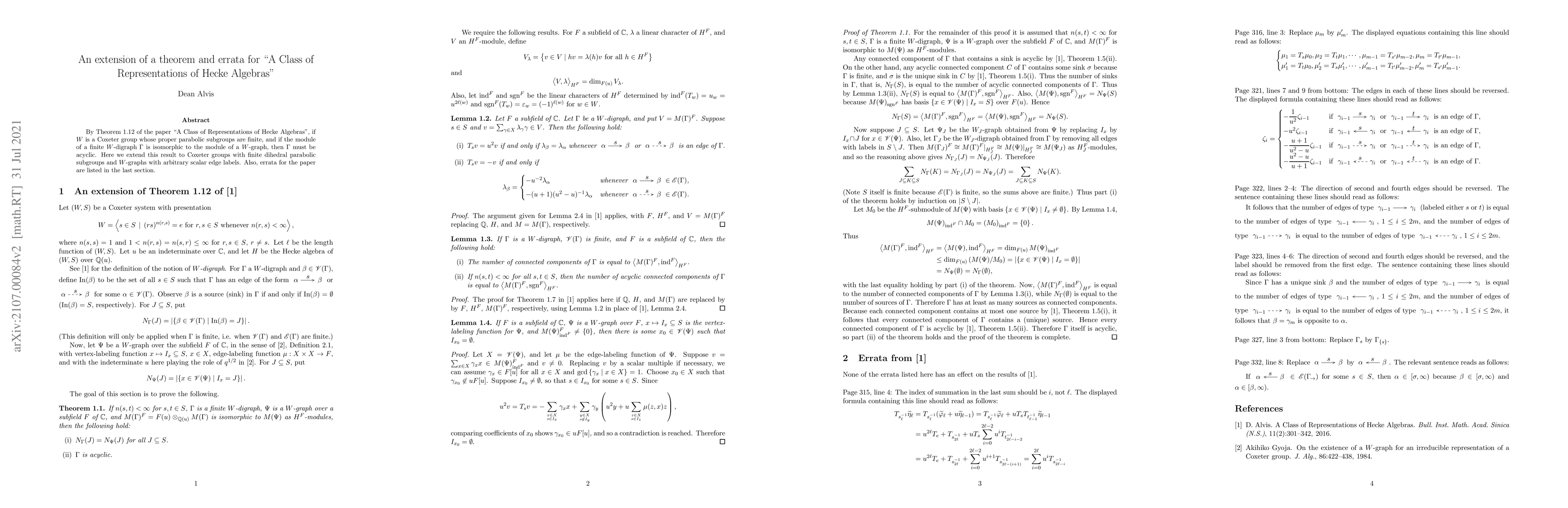 Thumbnail for An extension of a theorem and errata for "A Class of Representations of
  Hecke Algebras"