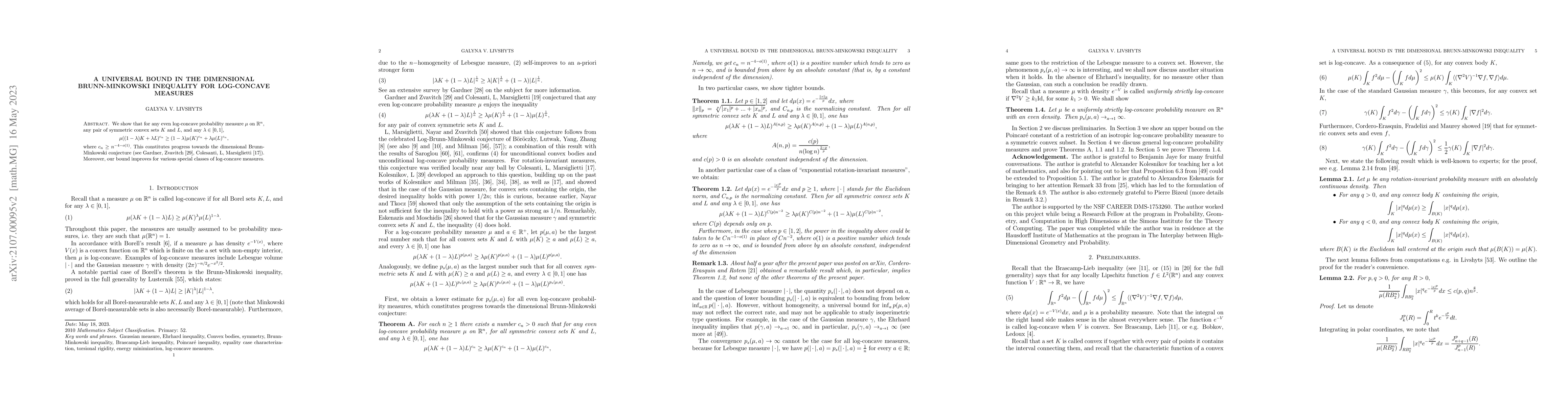 Thumbnail for A universal bound in the dimensional Brunn-Minkowski inequality for
  log-concave measures
