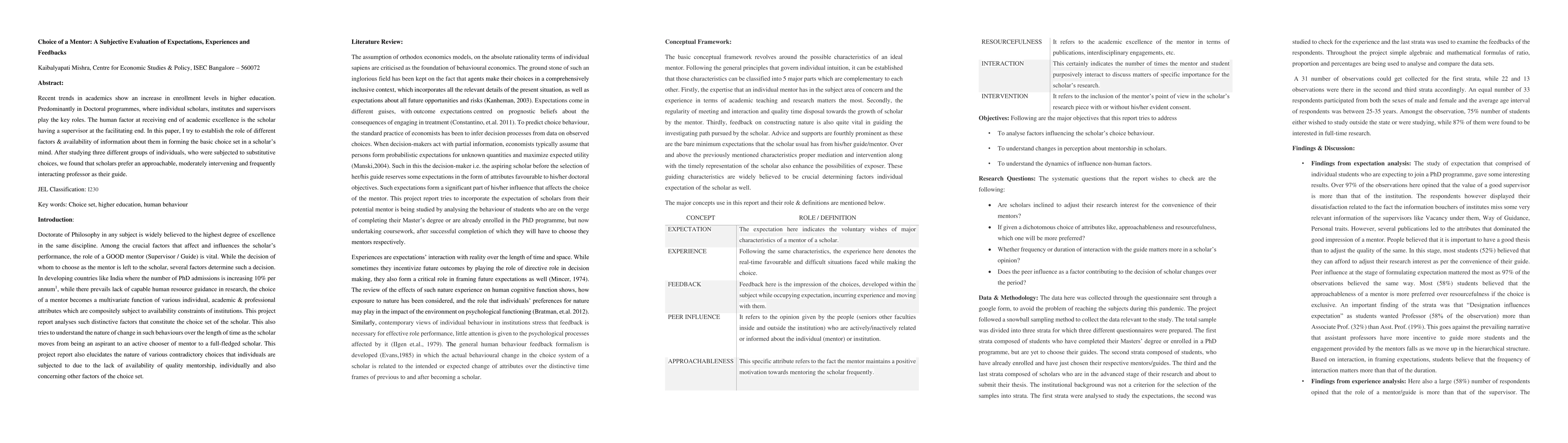 Thumbnail for Choice of a Mentor: A Subjective Evaluation of Expectations, Experiences
  and Feedbacks