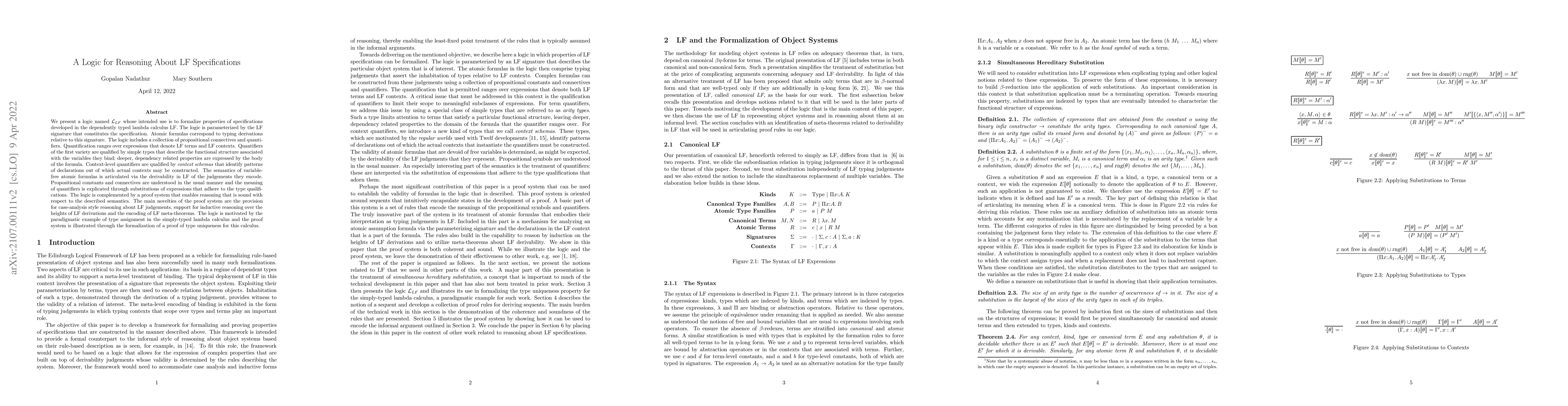 Thumbnail for A Logic for Reasoning About LF Specifications