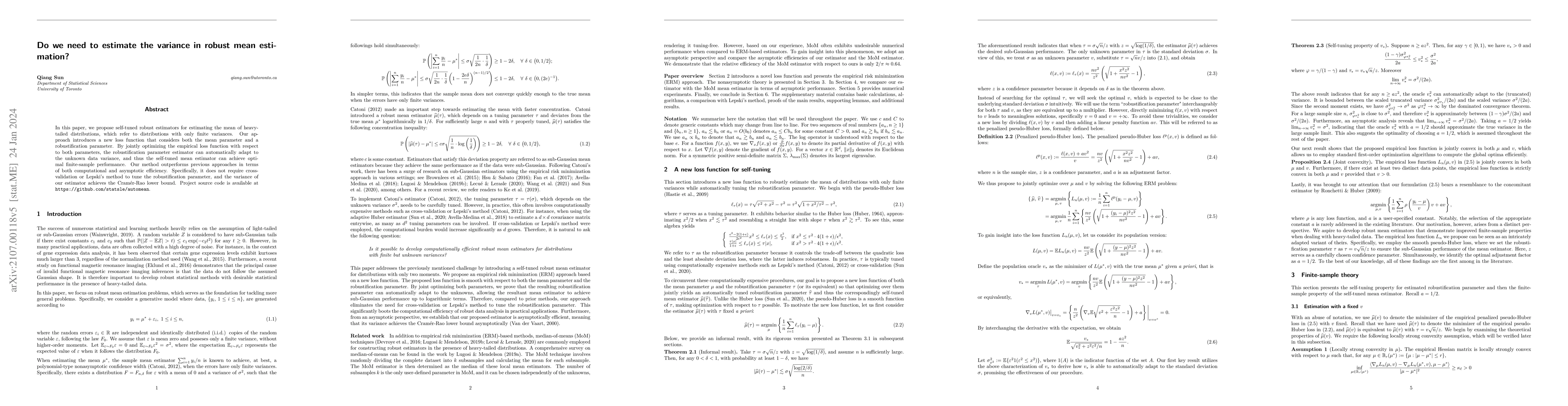 Thumbnail for Do we need to estimate the variance in robust mean estimation?