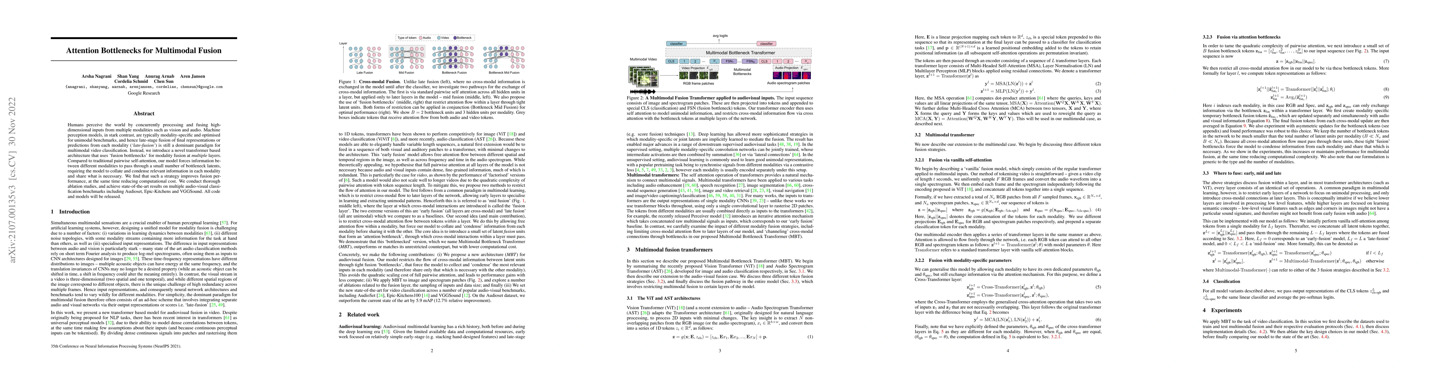 Thumbnail for Attention Bottlenecks for Multimodal Fusion