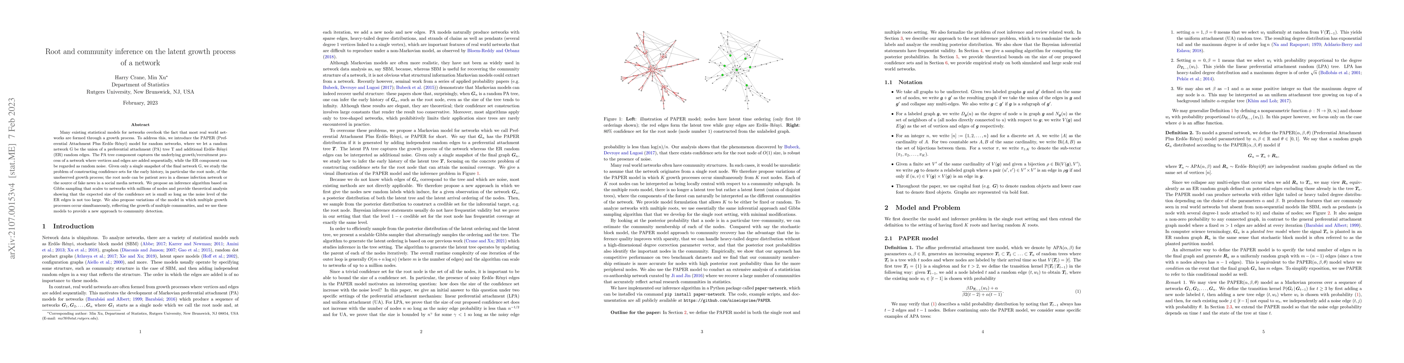 Thumbnail for Root and community inference on the latent growth process of a network