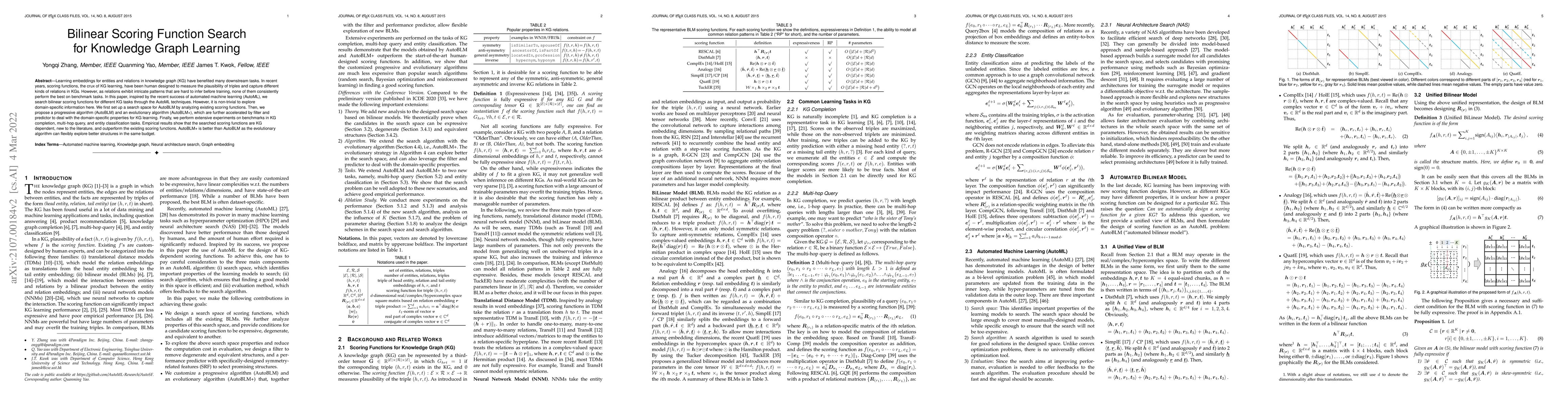 Thumbnail for Bilinear Scoring Function Search for Knowledge Graph Learning
