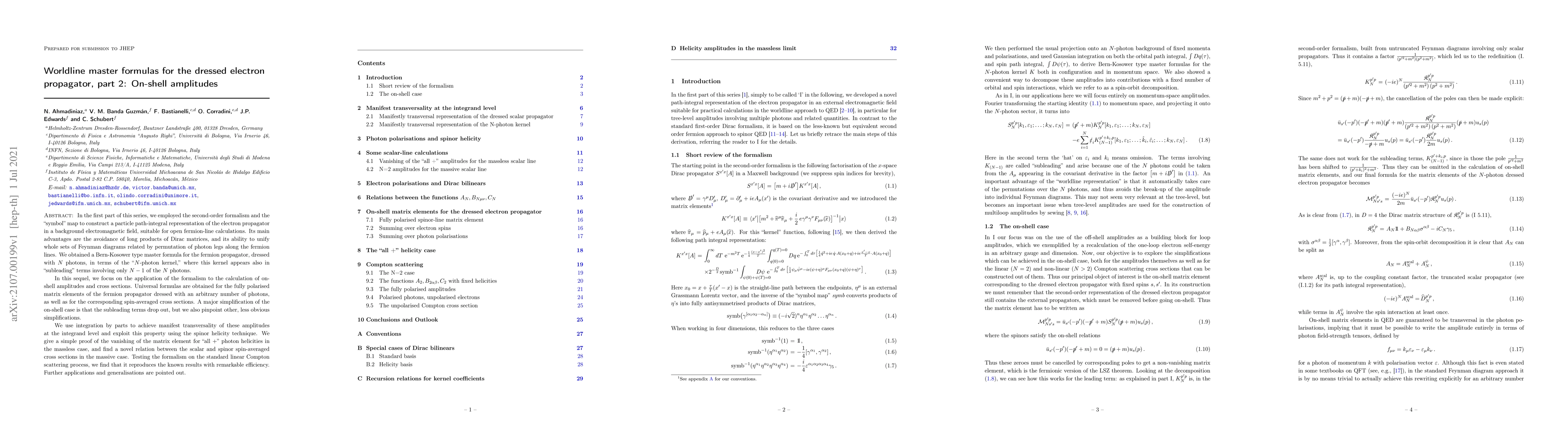 Thumbnail for Worldline master formulas for the dressed electron propagator, part 2:
  On-shell amplitudes