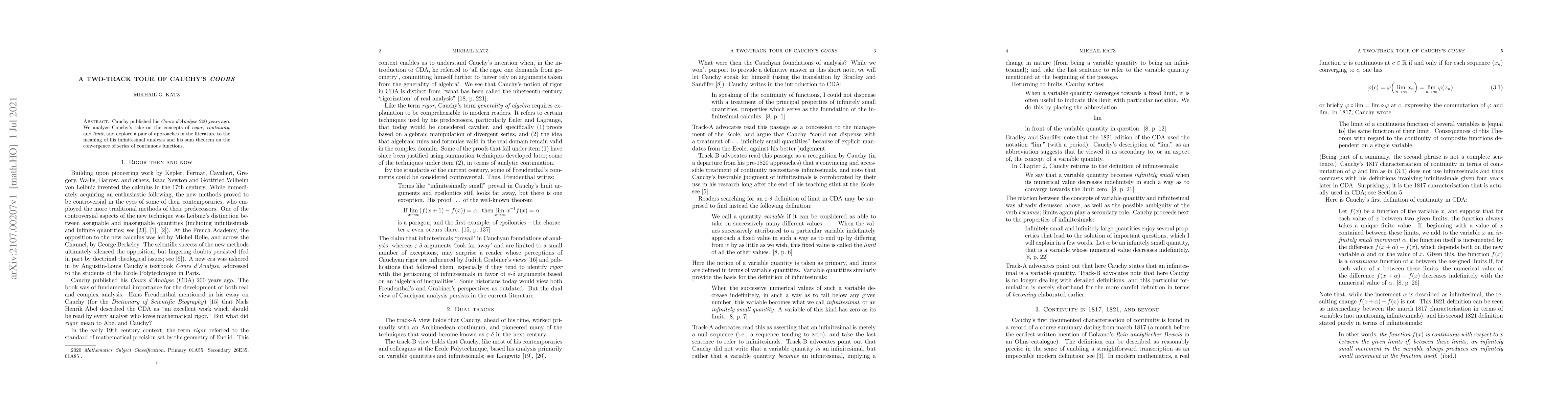 Thumbnail for A two-track tour of Cauchy's Cours