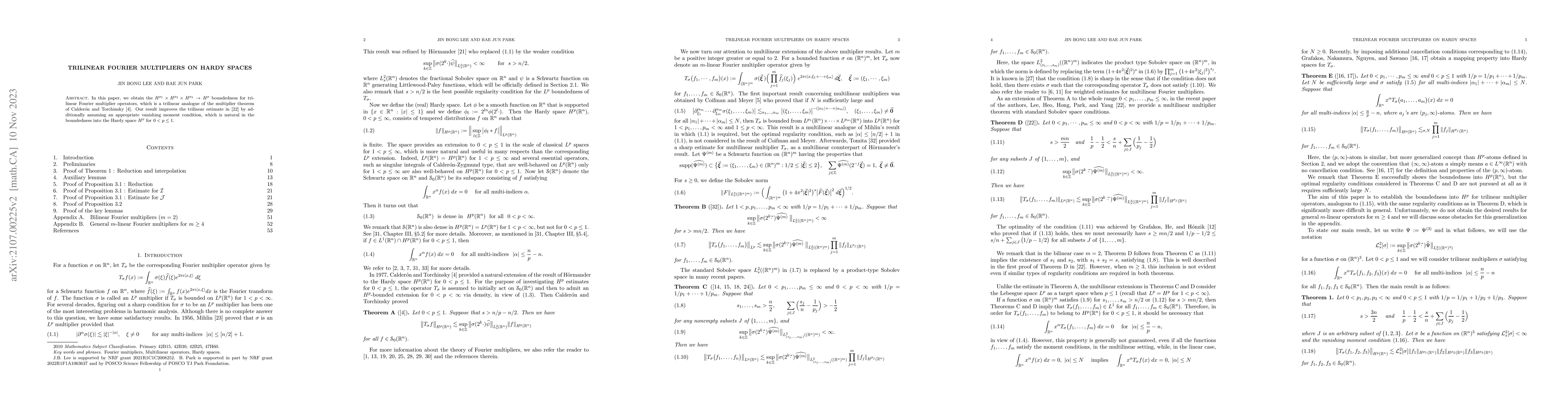 Thumbnail for Trilinear Fourier multipliers on Hardy spaces