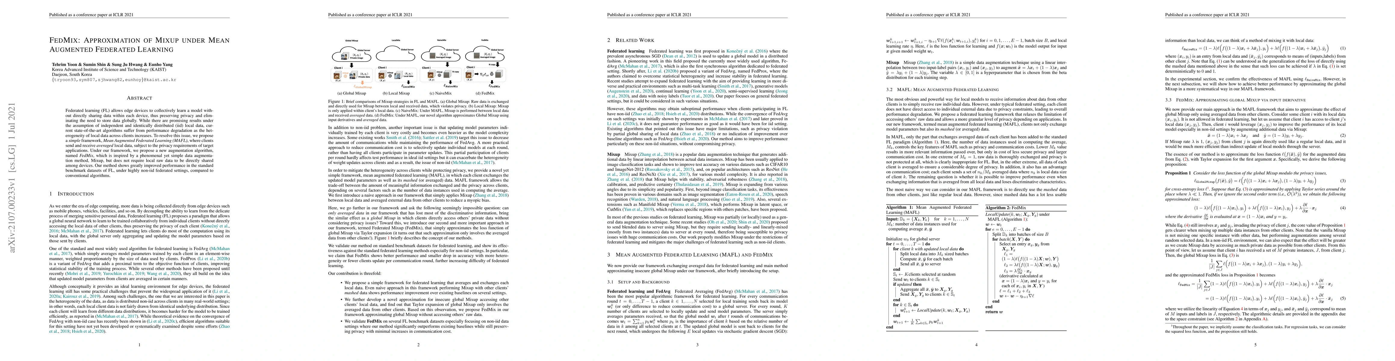 Thumbnail for FedMix: Approximation of Mixup under Mean Augmented Federated Learning