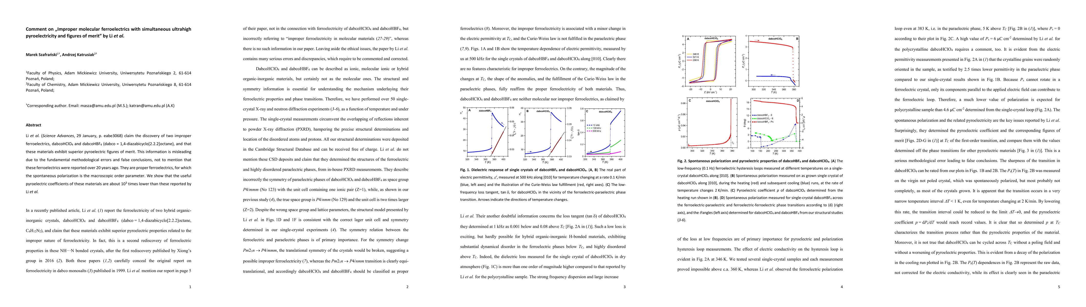 Thumbnail for Comment on Improper molecular ferroelectrics with simultaneous ultrahigh
  pyroelectricity and figures of merit by Li et al