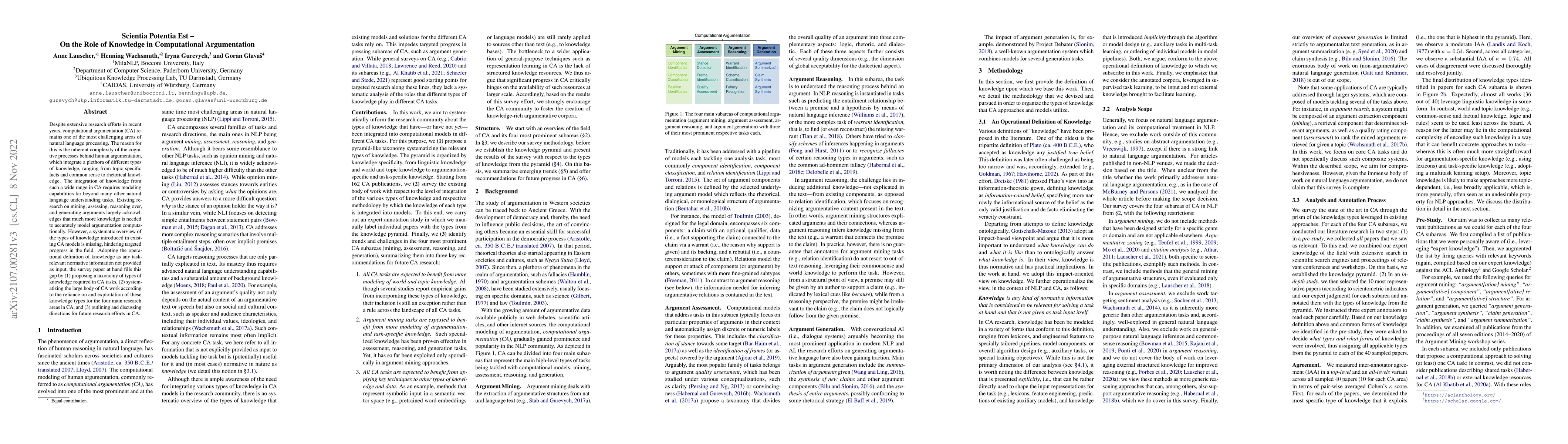 Thumbnail for Scientia Potentia Est -- On the Role of Knowledge in Computational
  Argumentation