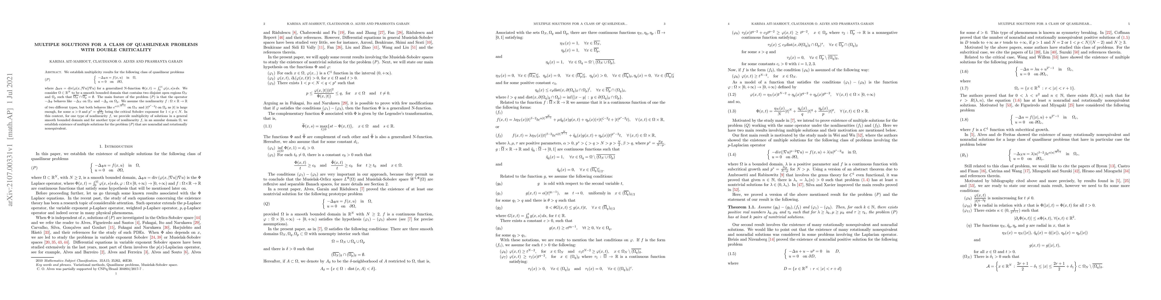 Thumbnail for Multiple solutions for a class of quasilinear problems with double
  criticality