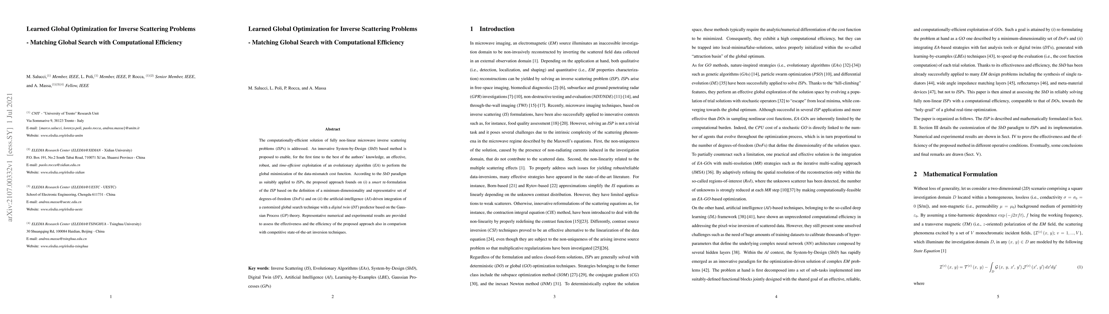 Thumbnail for Learned Global Optimization for Inverse Scattering Problems -- Matching
  Global Search with Computational Efficiency