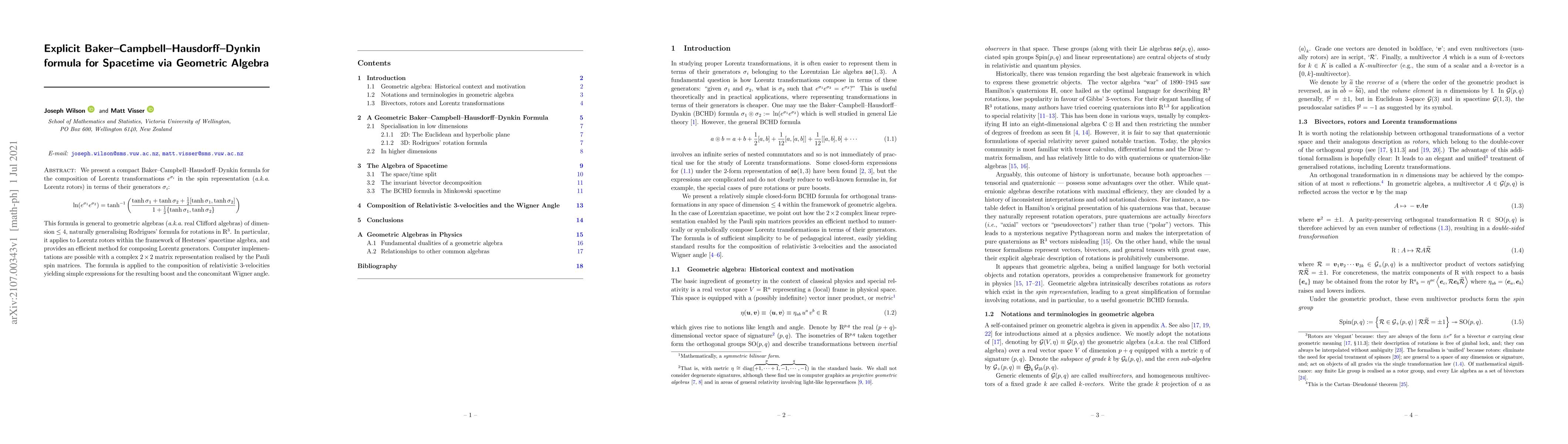Thumbnail for Explicit Baker-Campbell-Hausdorff-Dynkin formula for Spacetime via
  Geometric Algebra
