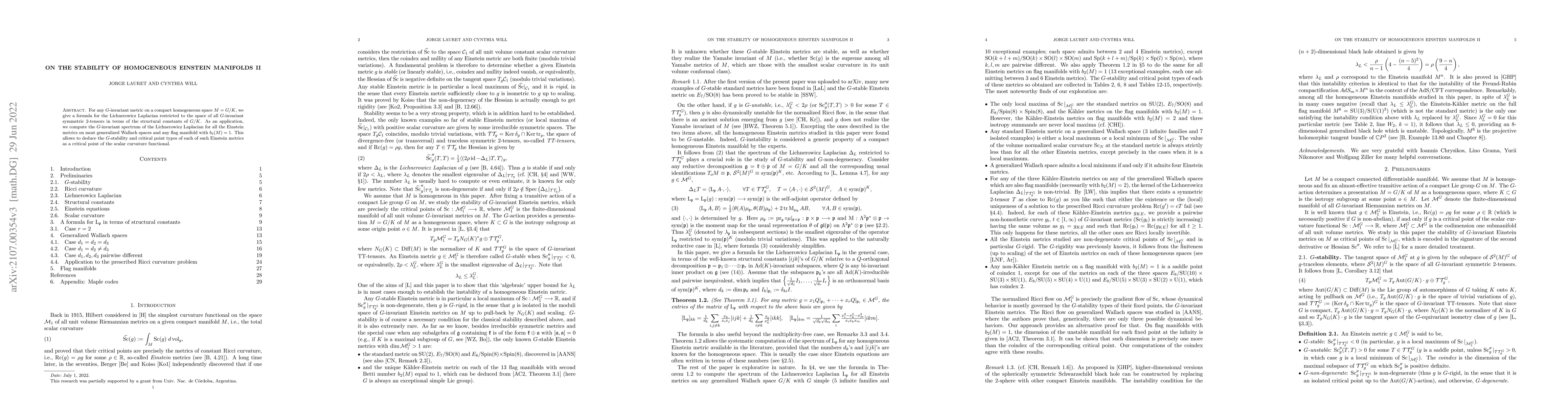 Thumbnail for On the stability of homogeneous Einstein manifolds II