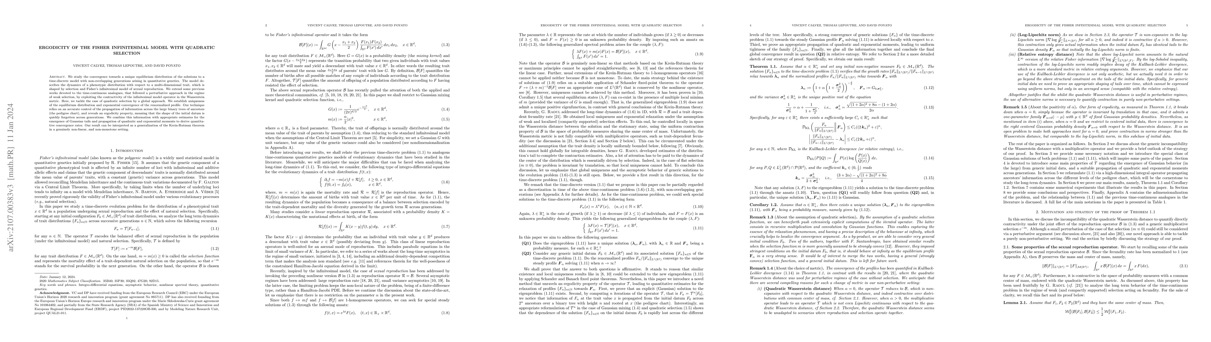 Thumbnail for Ergodicity of the Fisher infinitesimal model with quadratic selection