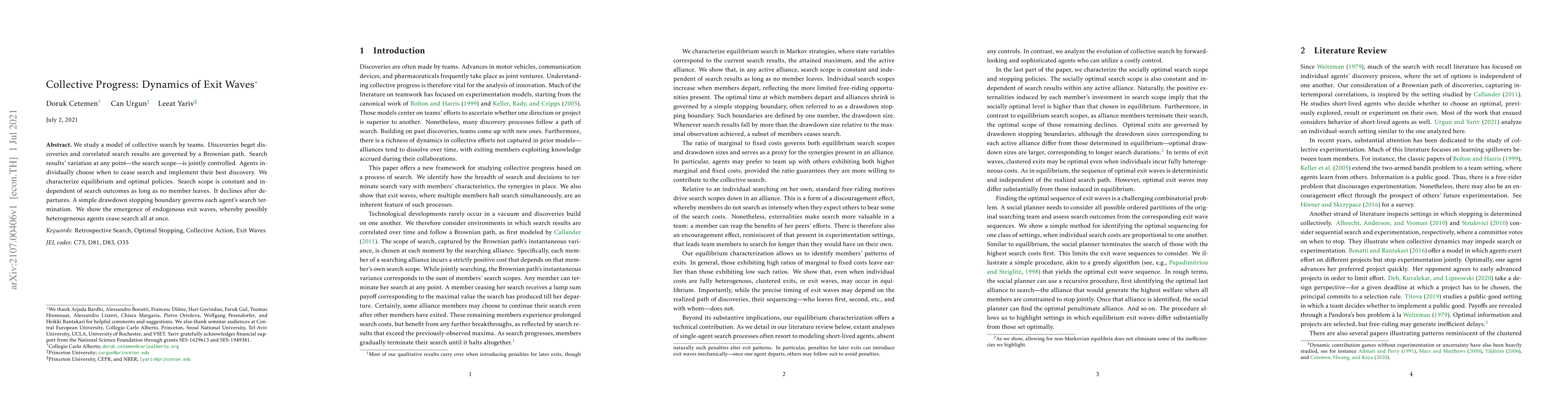 Thumbnail for Collective Progress: Dynamics of Exit Waves