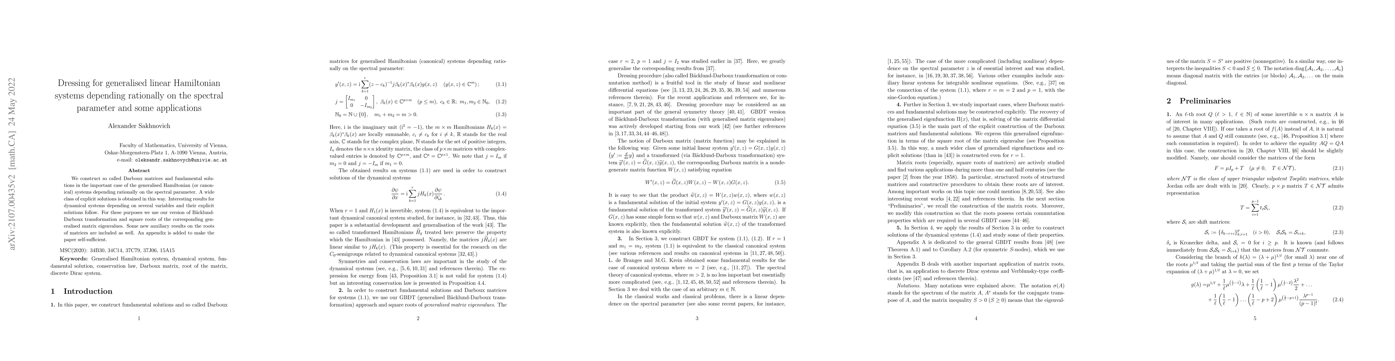 Thumbnail for Dressing for generalised linear Hamiltonian systems depending rationally
  on the spectral parameter and some applications