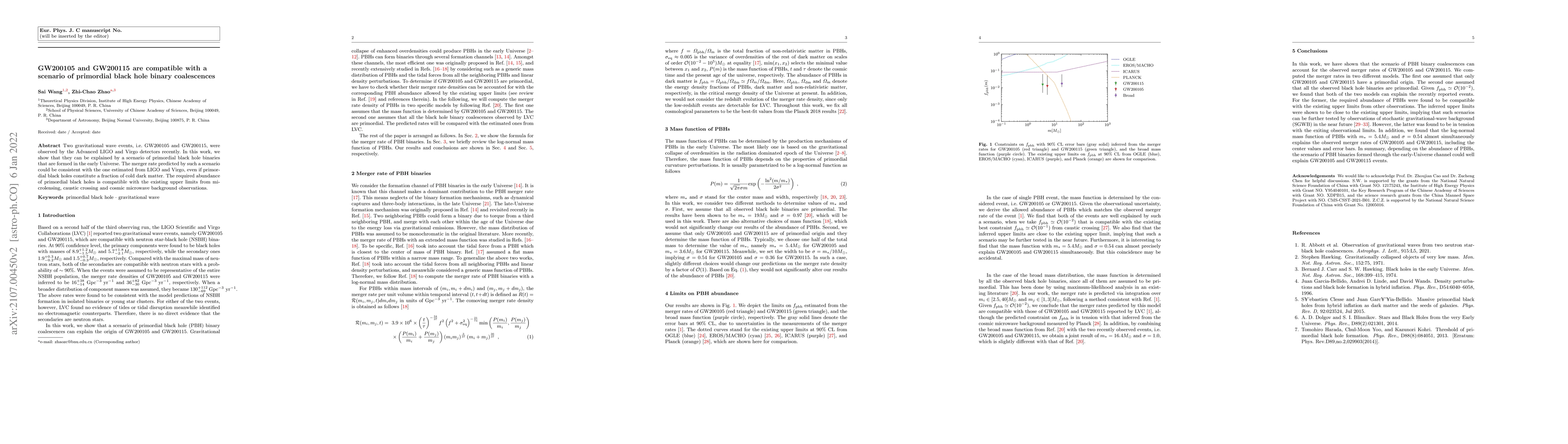 Thumbnail for GW200105 and GW200115 are compatible with a scenario of primordial black
  hole binary coalescences