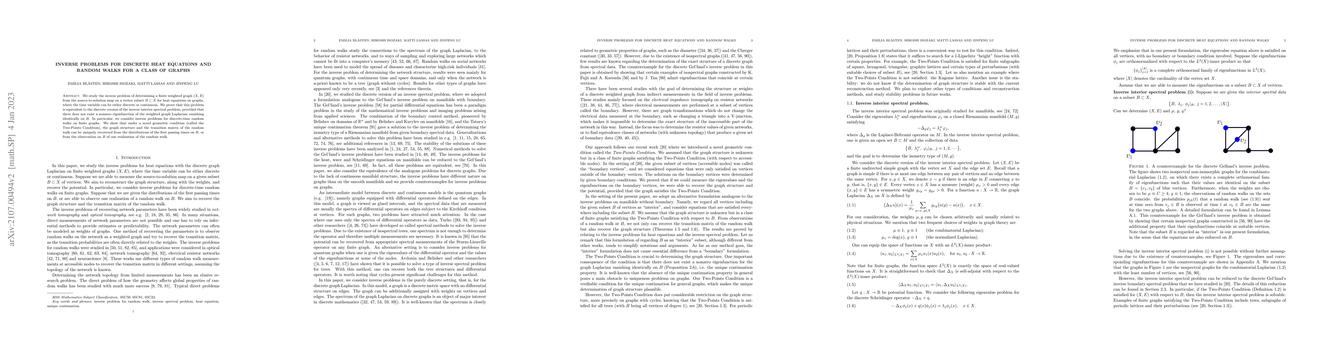 Thumbnail for Inverse problems for discrete heat equations and random walks for a
  class of graphs
