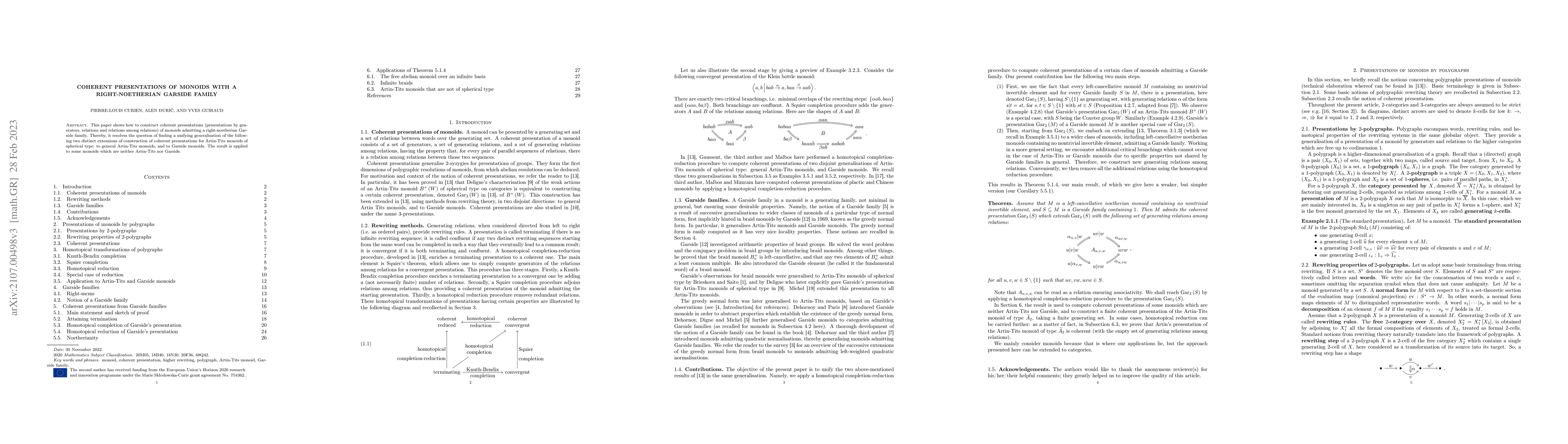 Thumbnail for Coherent presentations of monoids with a right-noetherian Garside family