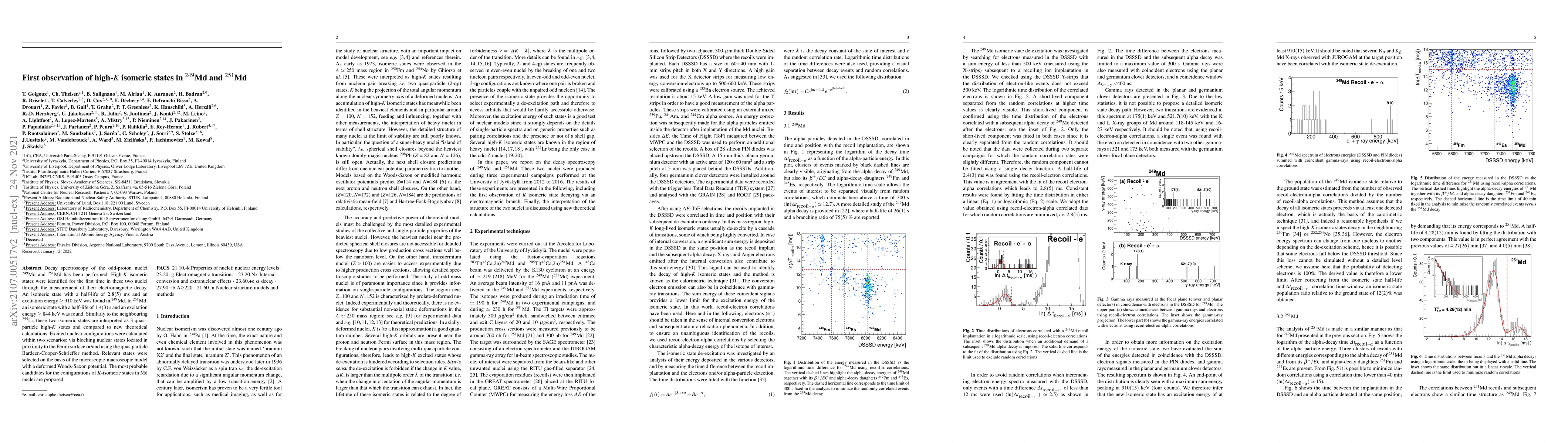 Thumbnail for First observation of high-$K$ isomeric states in $^{249}$Md and
  $^{251}$Md