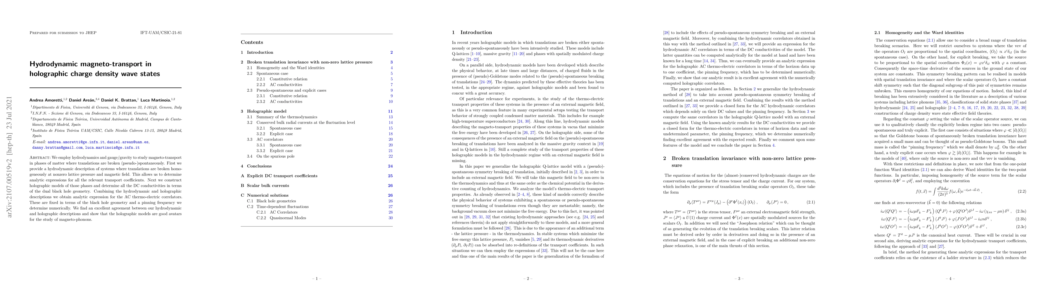 Thumbnail for Hydrodynamic magneto-transport in holographic charge density wave states