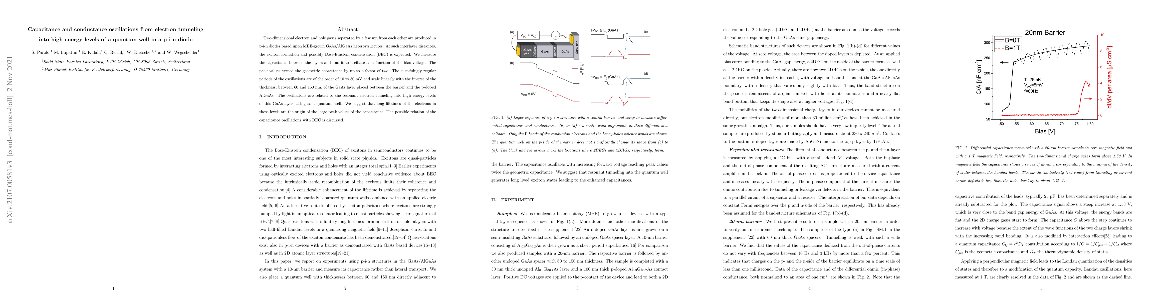 Thumbnail for Capacitance and conductance oscillations from electron tunneling into
  high energy levels of a quantum well in a p-i-n diode