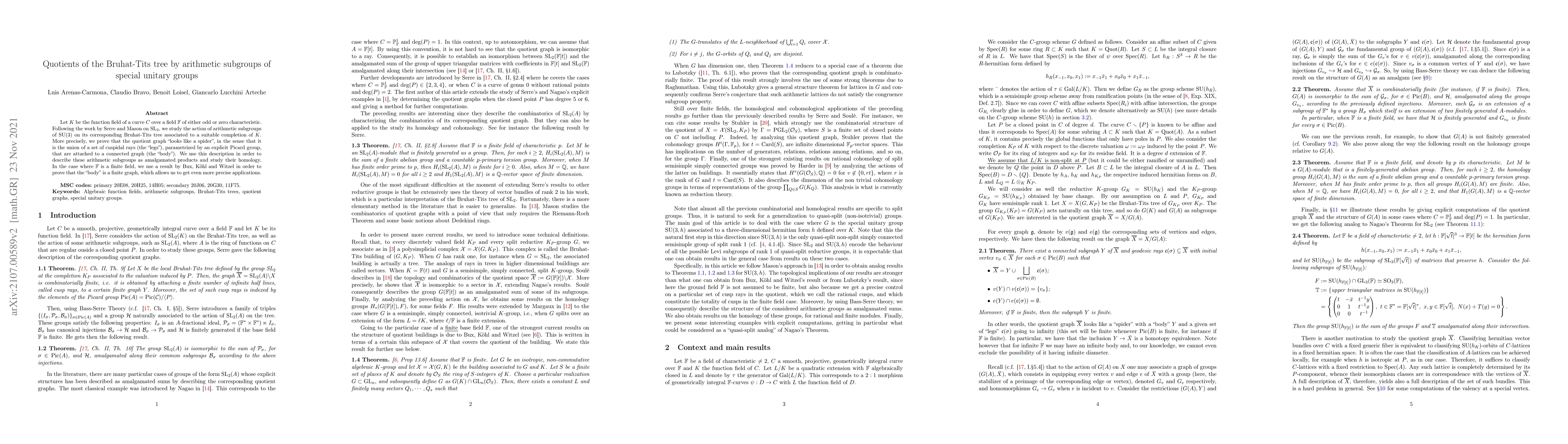 Thumbnail for Quotients of the Bruhat-Tits tree by arithmetic subgroups of special
  unitary groups