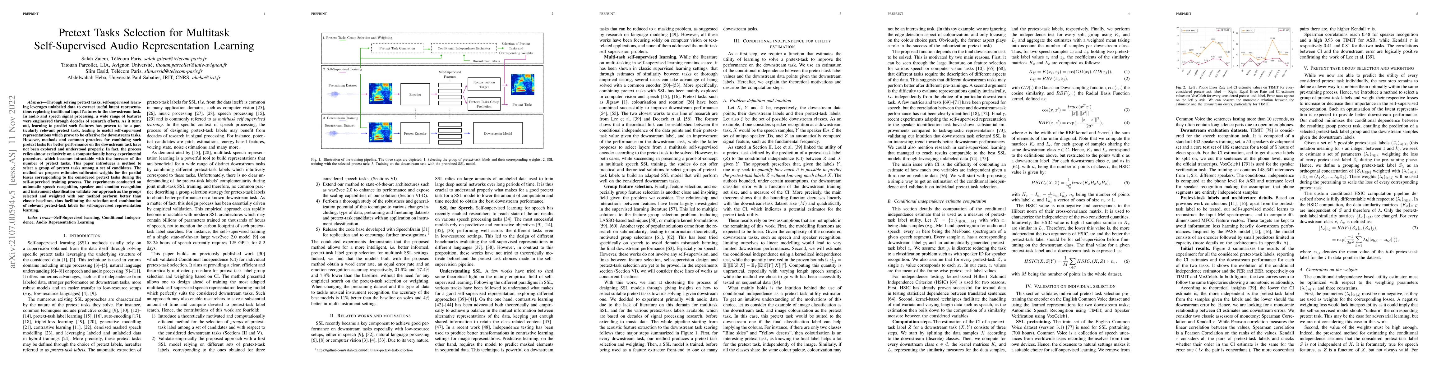 Thumbnail for Pretext Tasks selection for multitask self-supervised speech
  representation learning