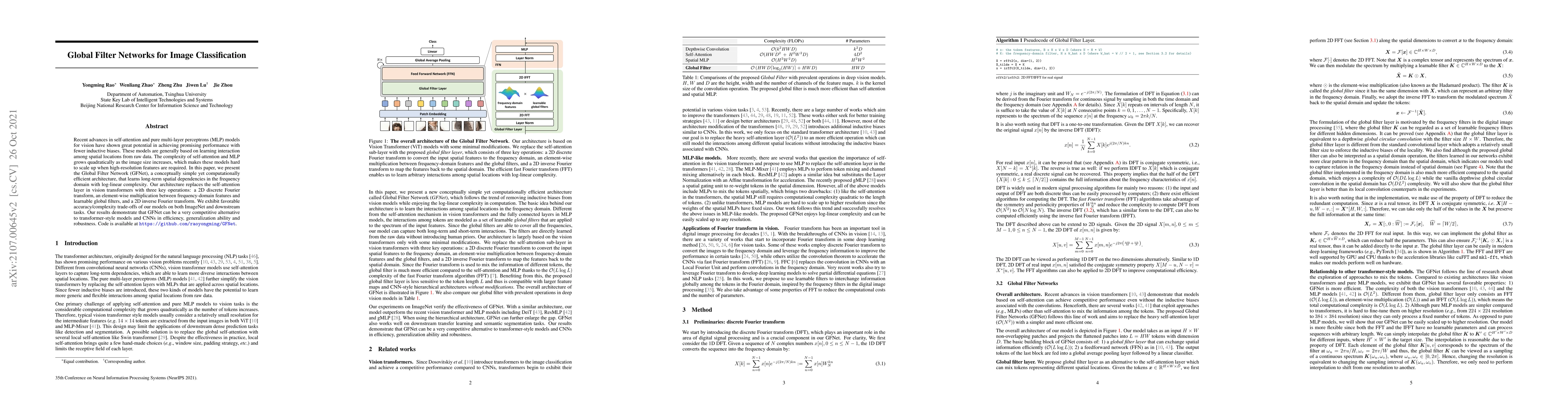 Thumbnail for Global Filter Networks for Image Classification