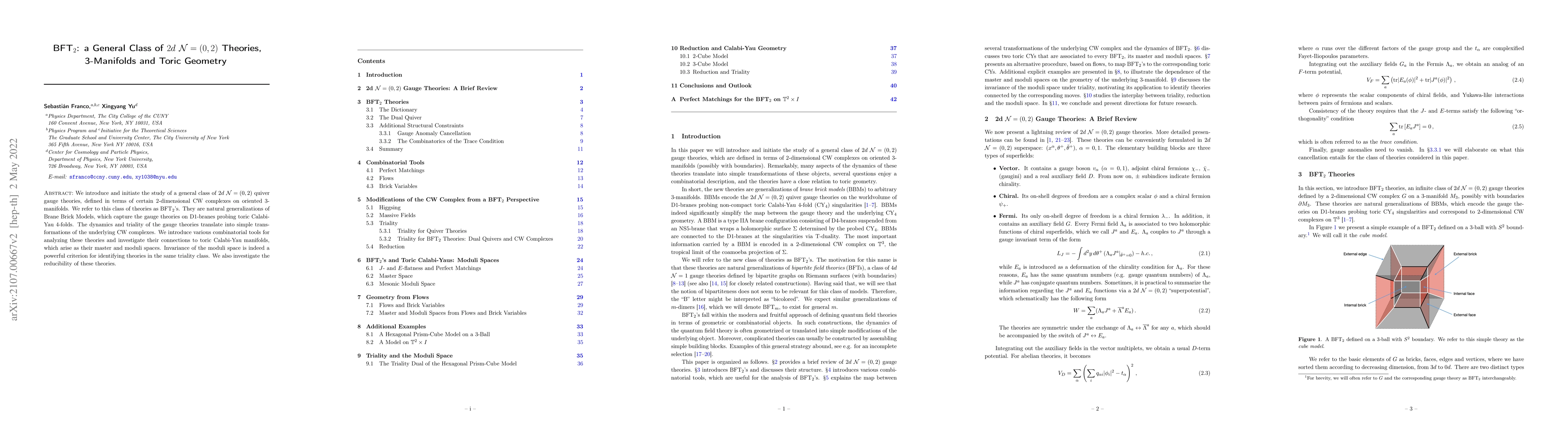 Thumbnail for BFT$_2$: a General Class of $2d$ $\mathcal{N}=(0,2)$ Theories,
  3-Manifolds and Toric Geometry