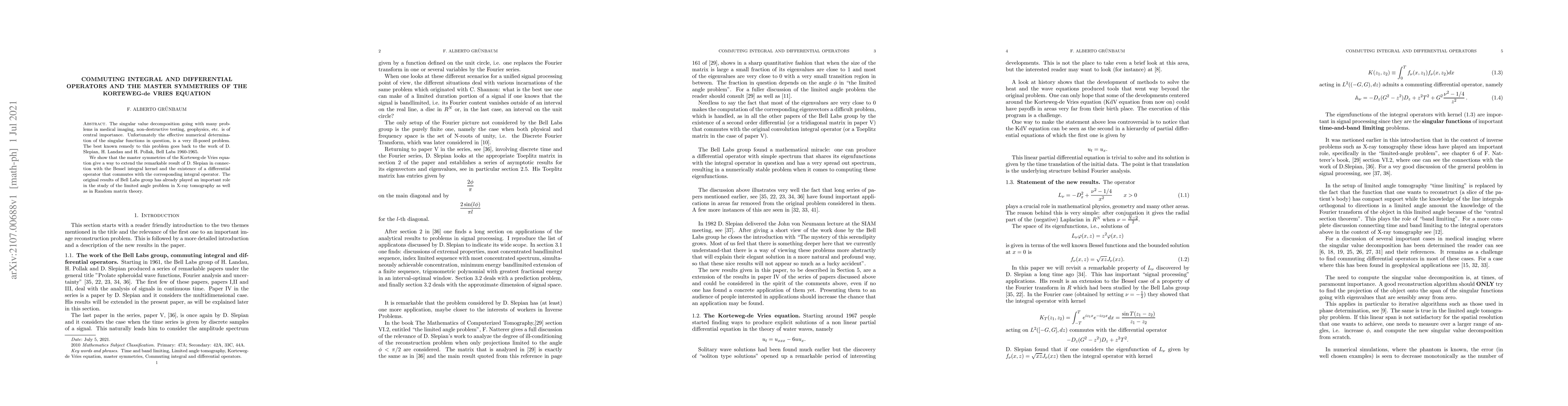 Thumbnail for Commuting integral and differential operators and the master symmetries
  of the Korteweg-de Vries equation