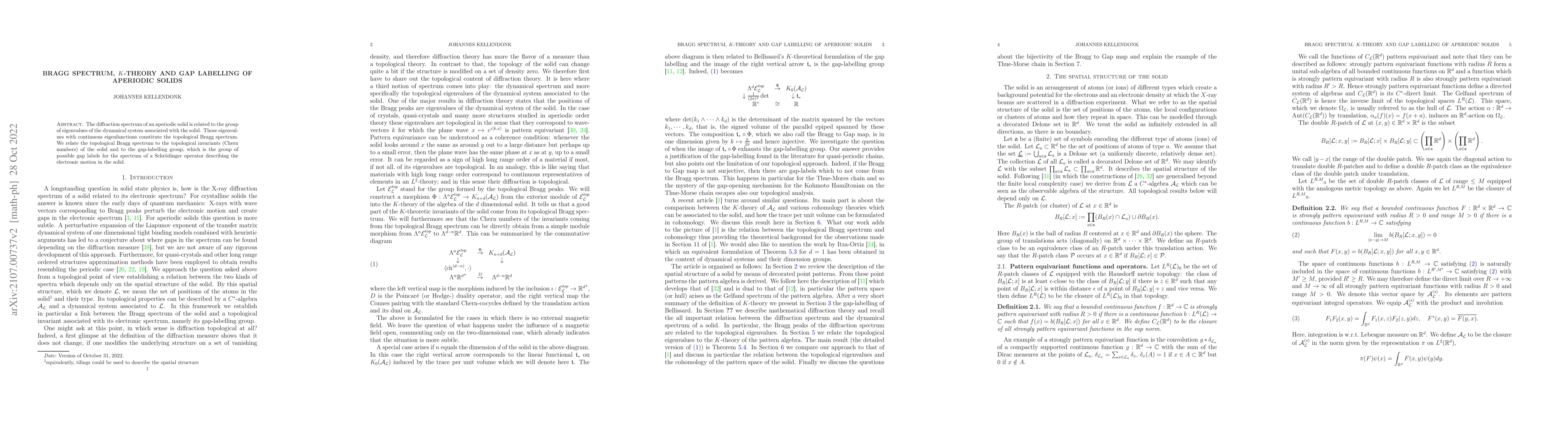 Thumbnail for Bragg spectrum, K-theory and Gap Labelling of aperiodic solids