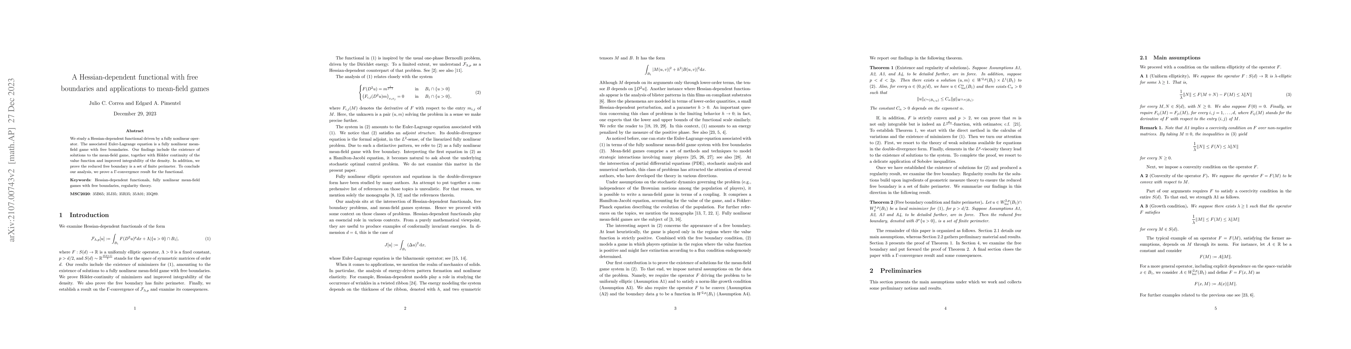 Thumbnail for A Hessian-dependent functional with free boundaries and applications to
  mean-field games